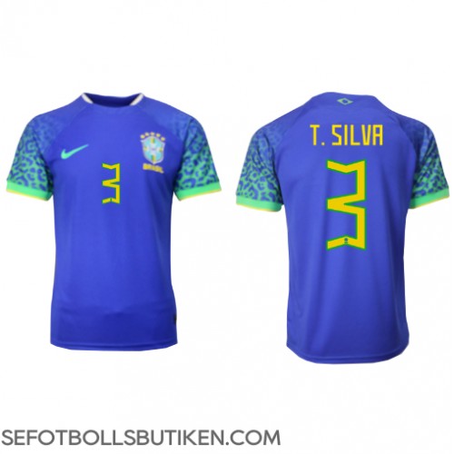 Brasilien Thiago Silva #3 Replika Borta matchkläder VM 2022 Korta ärmar